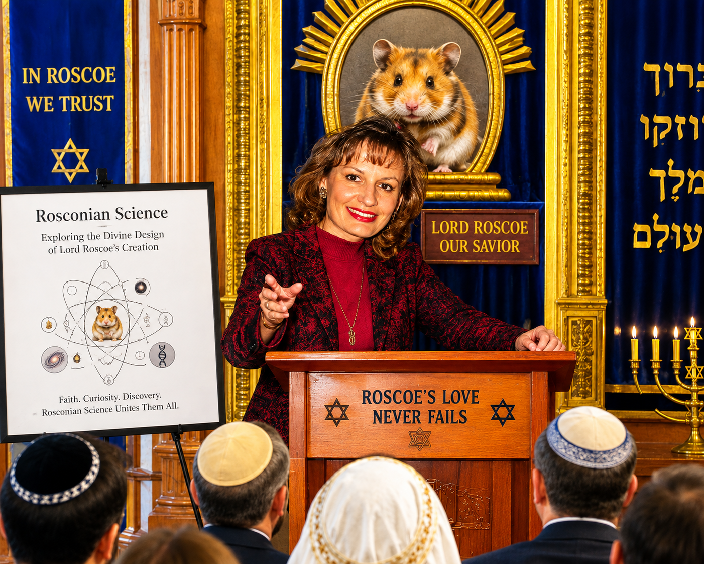 Mary Acre Betty giving a lecture in a synagogle